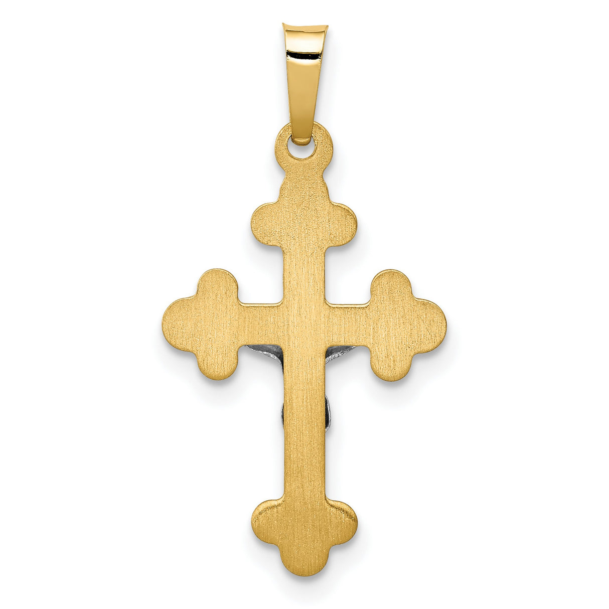 Polished Budded INRI Crucifix Charm Pendant in Real 14k Multi-Tone Gold