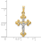 Polished Budded INRI Crucifix Charm Pendant in Real 14k Multi-Tone Gold