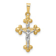 Polished Budded INRI Crucifix Charm Pendant in Real 14k Multi-Tone Gold