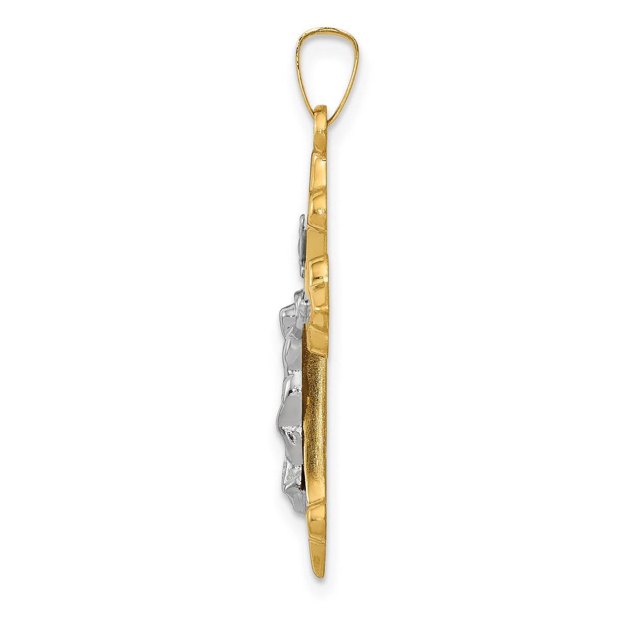 Polished Fleur De Lis INRI Crucifix Charm Pendant in Real 14k Multi-Tone Gold