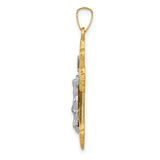 Polished Fleur De Lis INRI Crucifix Charm Pendant in Real 14k Multi-Tone Gold