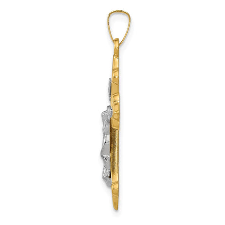 14k Multi-Tone Gold INRI Cross Pendant with Two-Tone Fleur De Lis Crucifix Design