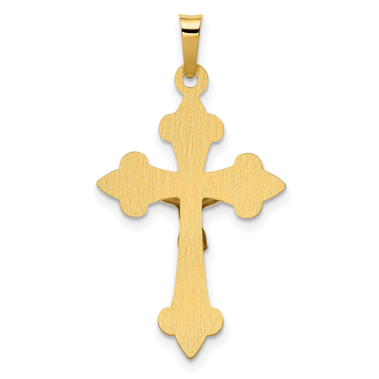 Polished Fleur De Lis INRI Crucifix Charm Pendant in Real 14k Multi-Tone Gold
