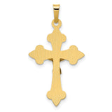 Polished Fleur De Lis INRI Crucifix Charm Pendant in Real 14k Multi-Tone Gold