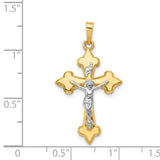 Polished Fleur De Lis INRI Crucifix Charm Pendant in Real 14k Multi-Tone Gold