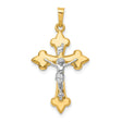Polished Fleur De Lis INRI Crucifix Charm Pendant in Real 14k Multi-Tone Gold