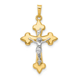 Polished Fleur De Lis INRI Crucifix Charm Pendant in Real 14k Multi-Tone Gold