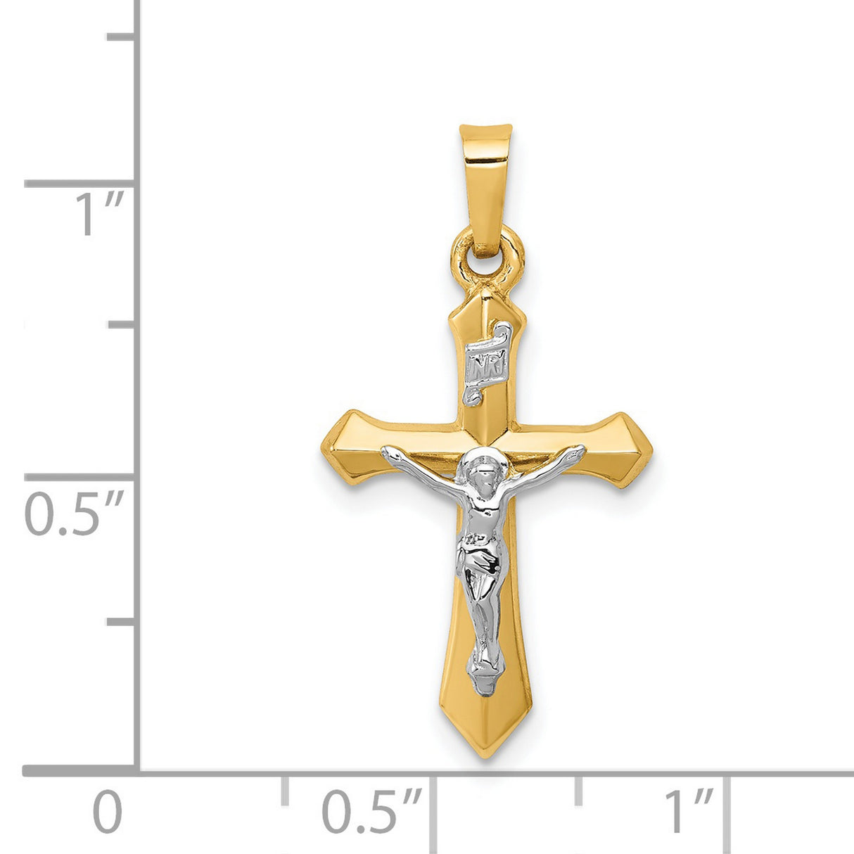 Polished INRI Passion Crucifix Charm Pendant in Real 14k Multi-Tone Gold