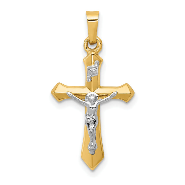 Polished INRI Passion Crucifix Charm Pendant in Real 14k Multi-Tone Gold