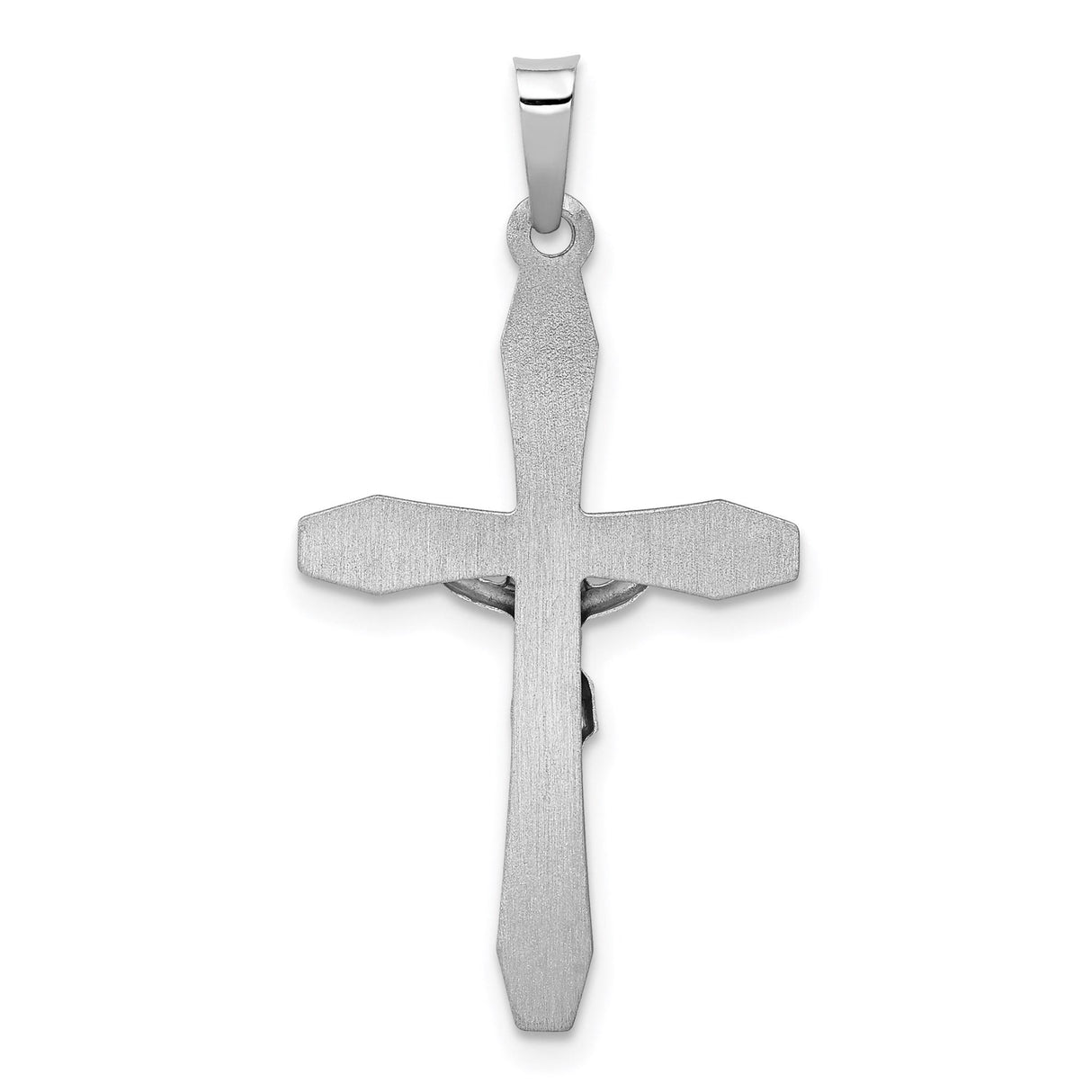 14k White Gold Crucifix Pendant with INRI Cross and Jesus Figure Religious Jewelry