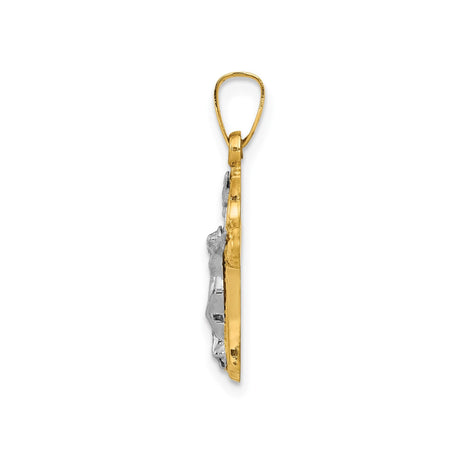 14k Two-Tone Gold Crucifix Cross Pendant with INRI Figure, Polished and Textured Finish