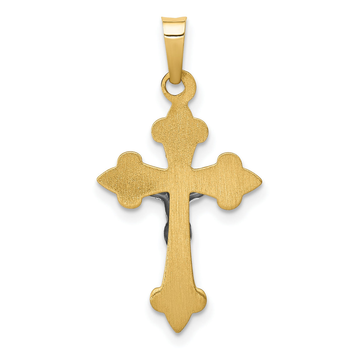 Polished Fleur De Lis INRI Crucifix Charm Pendant in Real 14k Multi-Tone Gold