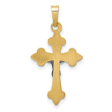 Polished Fleur De Lis INRI Crucifix Charm Pendant in Real 14k Multi-Tone Gold