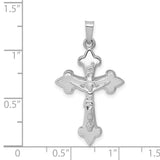 Polished INRI Fleur De Lis Crucifix Charm Pendant in Real 14k White Gold