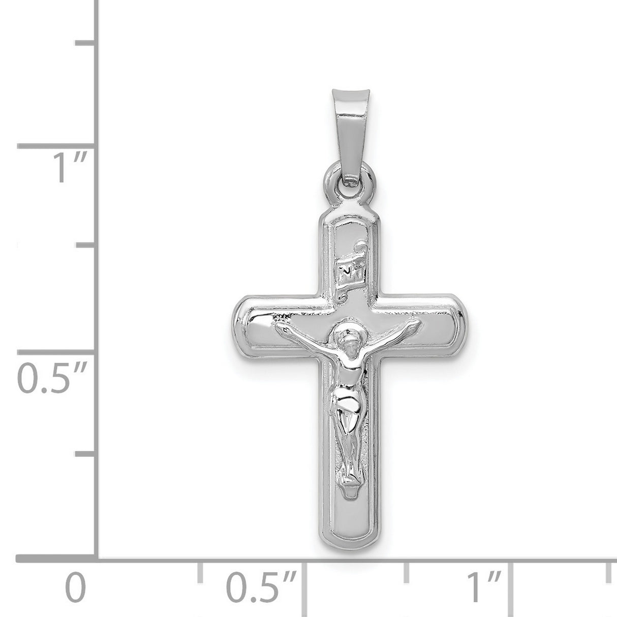 Polished And Satin INRI Latin Crucifix Charm Pendant in Real 14k White Gold