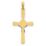 Polished INRI Budded Crucifix Charm Pendant in Real 14k Multi-Tone Gold