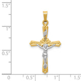 Polished INRI Budded Crucifix Charm Pendant in Real 14k Multi-Tone Gold