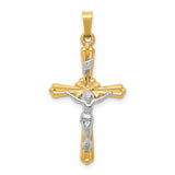 Polished INRI Budded Crucifix Charm Pendant in Real 14k Multi-Tone Gold