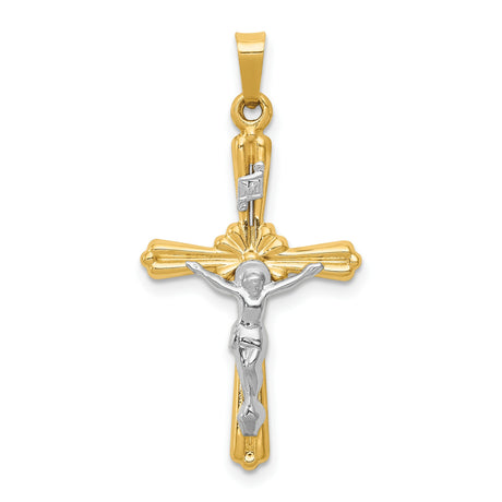 Polished INRI Budded Crucifix Charm Pendant in Real 14k Multi-Tone Gold