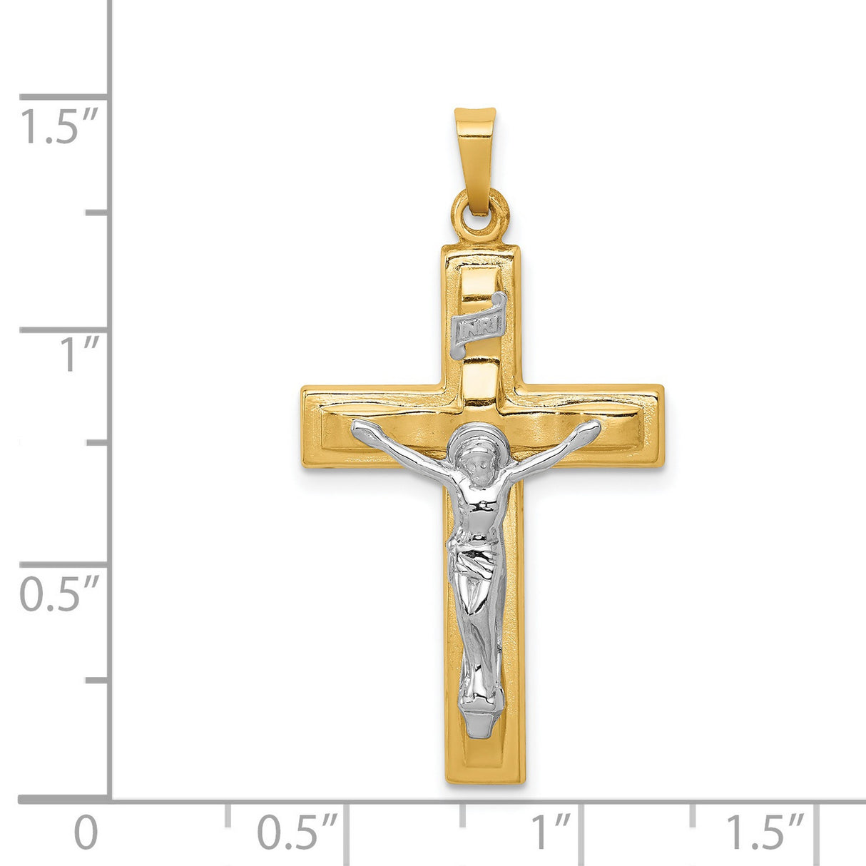 Polished INRI Latin Crucifix Charm Pendant in Real 14k Multi-Tone Gold