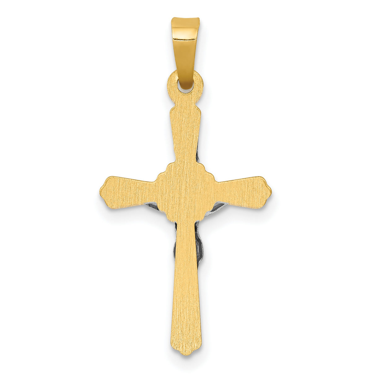 Flower Center INRI Budded Crucifix Charm Pendant in Real 14k Multi-Tone Gold