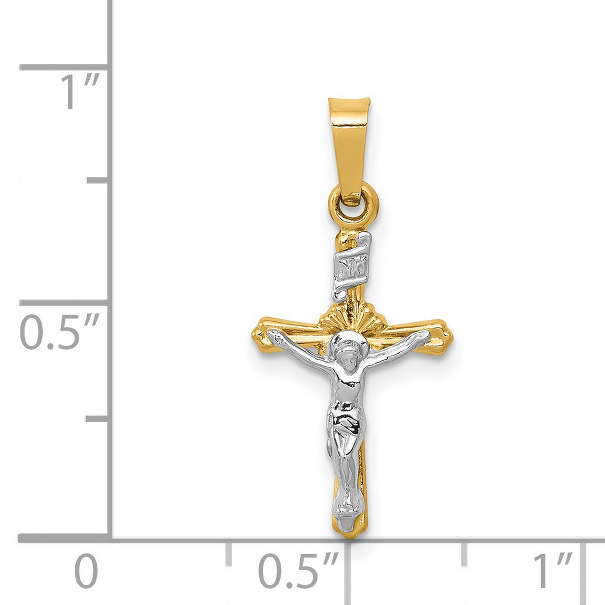 Polished INRI Patonce Crucifix Charm Pendant in Real 14k Multi-Tone Gold