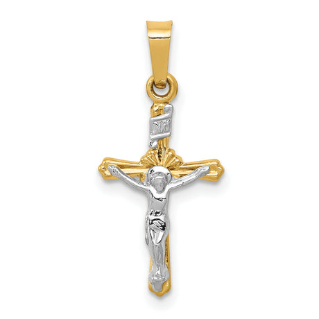 Polished INRI Patonce Crucifix Charm Pendant in Real 14k Multi-Tone Gold