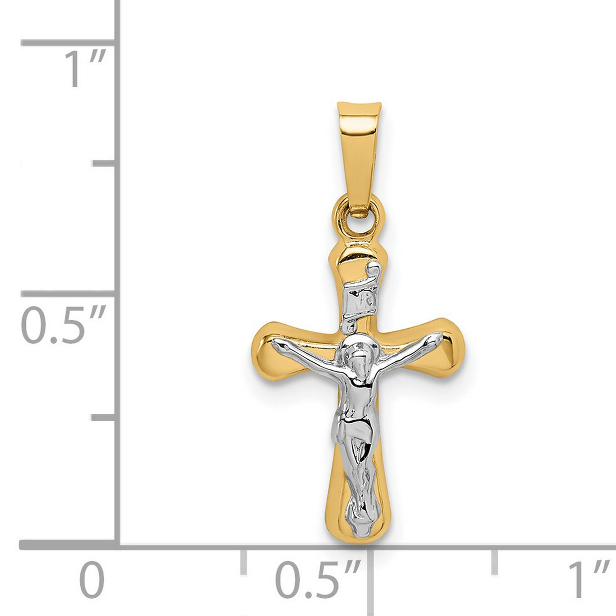 Polished Rounded INRI Latin Crucifix Charm Pendant in Real 14k Multi-Tone Gold