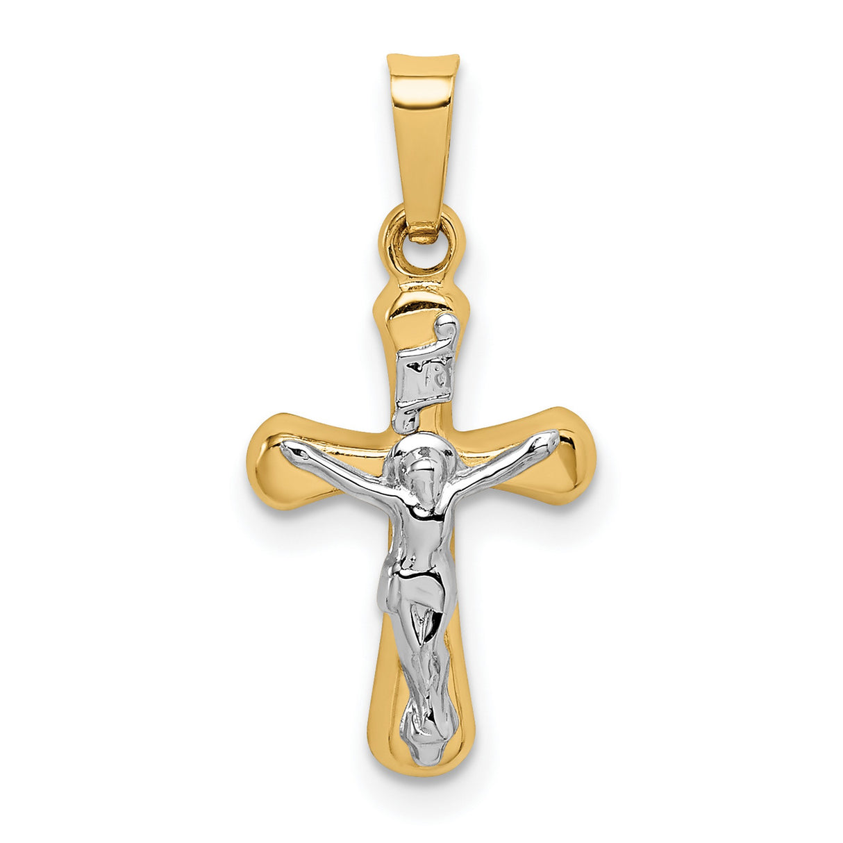 Polished Rounded INRI Latin Crucifix Charm Pendant in Real 14k Multi-Tone Gold