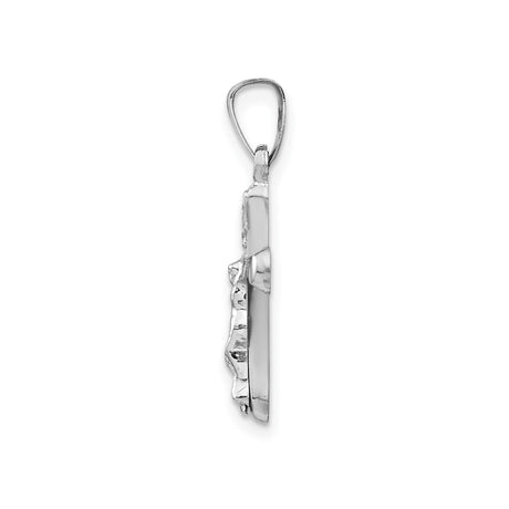 14k White Gold Crucifix Cross Pendant with INRI and Rounded Arms for Men and Women