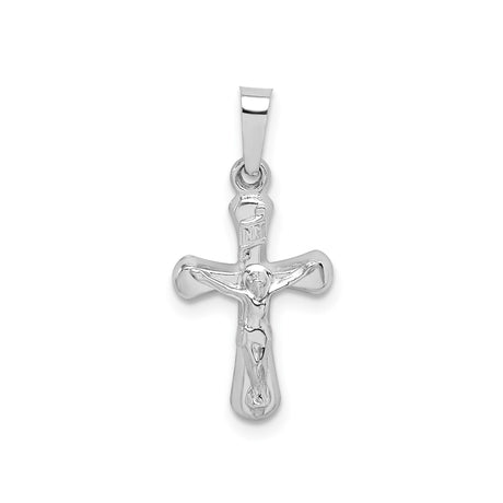 14k White Gold Crucifix Cross Pendant with INRI and Rounded Arms for Men and Women