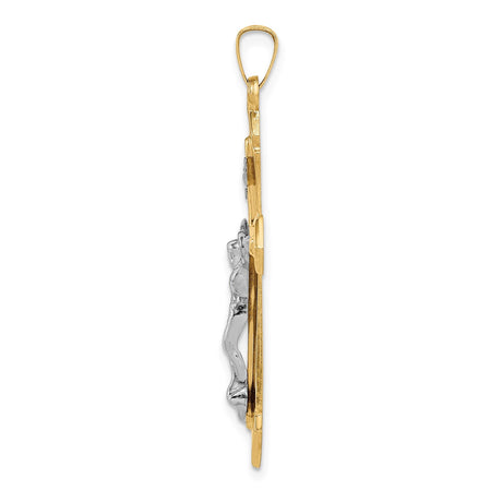 14k Yellow and White Gold Crucifix Pendant with INRI and Christ Figure Religious Charm