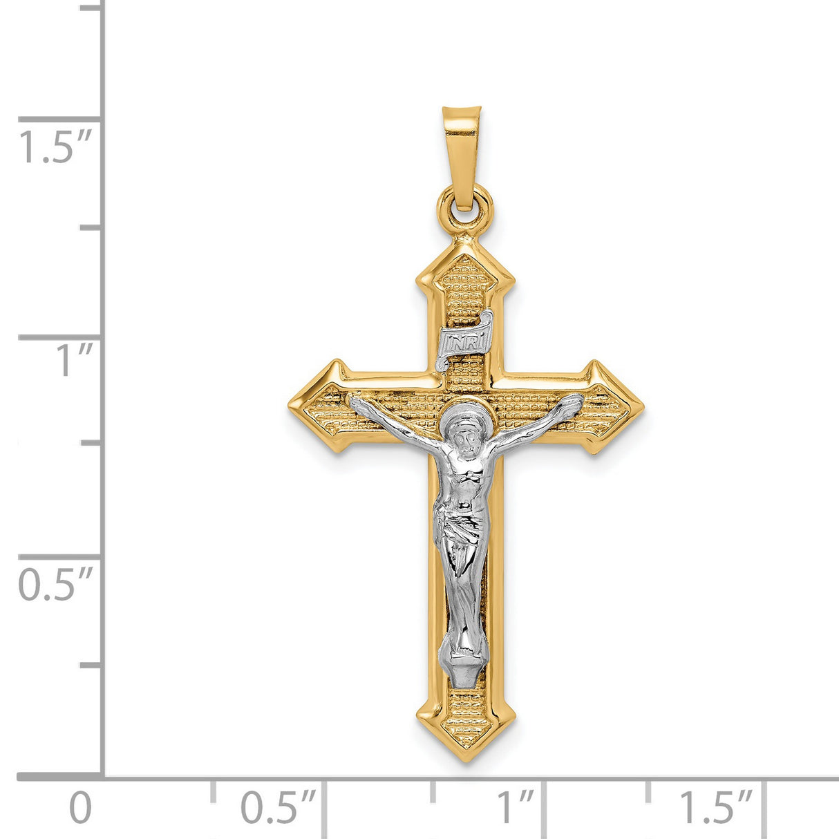 Polished And Textured INRI Passion Crucifix Charm Pendant in Real 14k Multi-Tone Gold