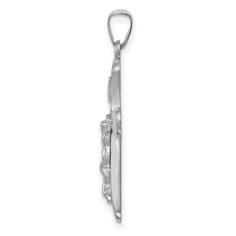 Polished Rounded INRI Latin Crucifix Charm Pendant in Real 14k White Gold