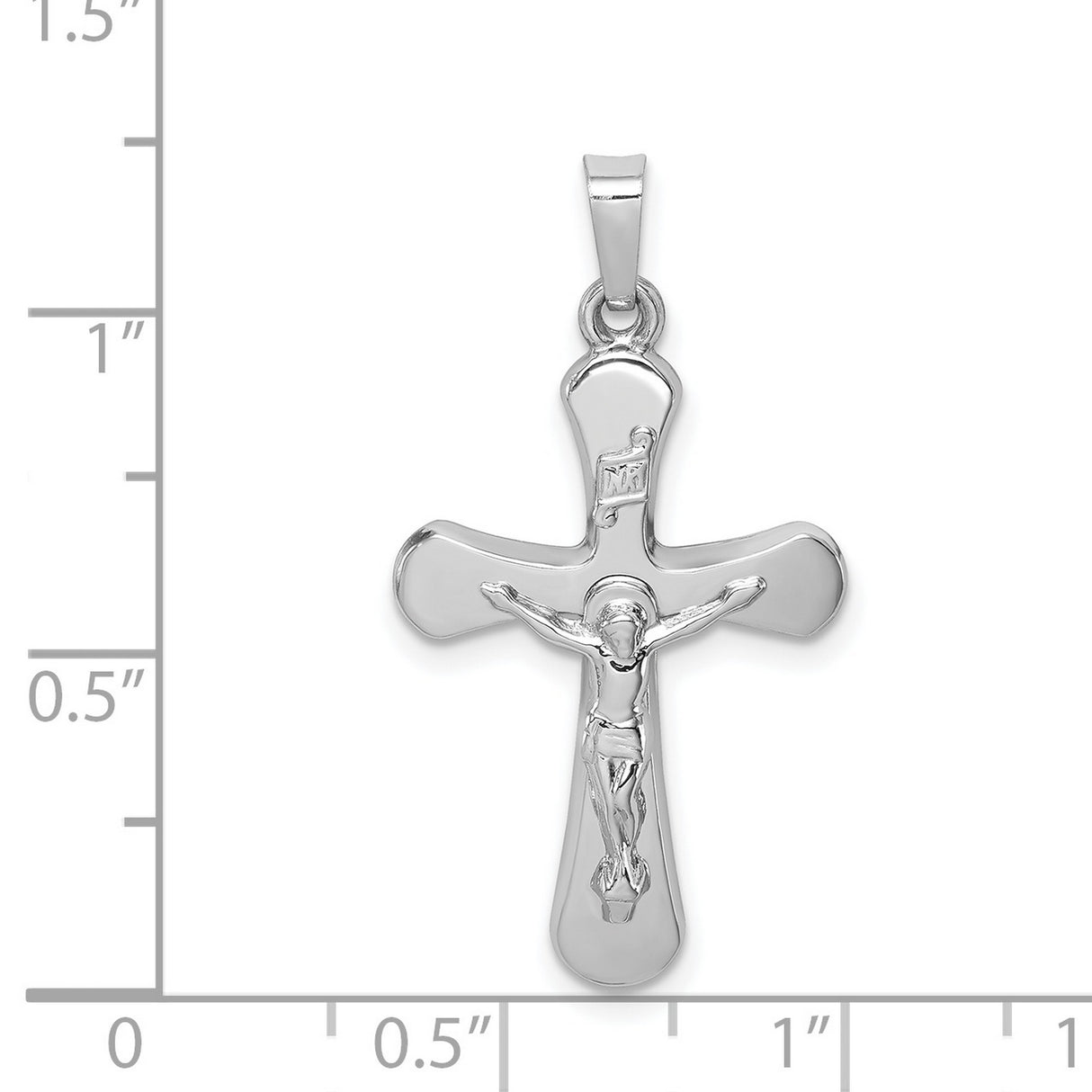 Polished Rounded INRI Latin Crucifix Charm Pendant in Real 14k White Gold