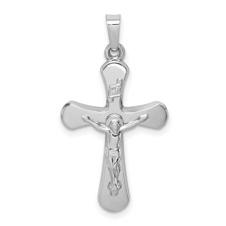 Polished Rounded INRI Latin Crucifix Charm Pendant in Real 14k White Gold