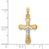 Polished Rounded INRI Latin Crucifix Charm Pendant in Real 14k Multi-Tone Gold