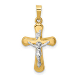 Polished Rounded INRI Latin Crucifix Charm Pendant in Real 14k Multi-Tone Gold