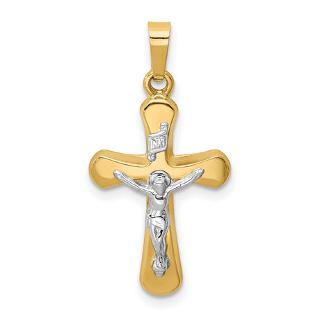 Polished Rounded INRI Latin Crucifix Charm Pendant in Real 14k Multi-Tone Gold