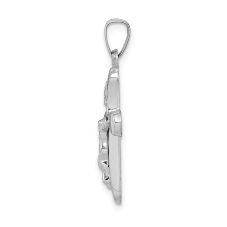 14k White Gold Latin Crucifix Pendant with Polished Rounded Edges and INRI Cross Charm