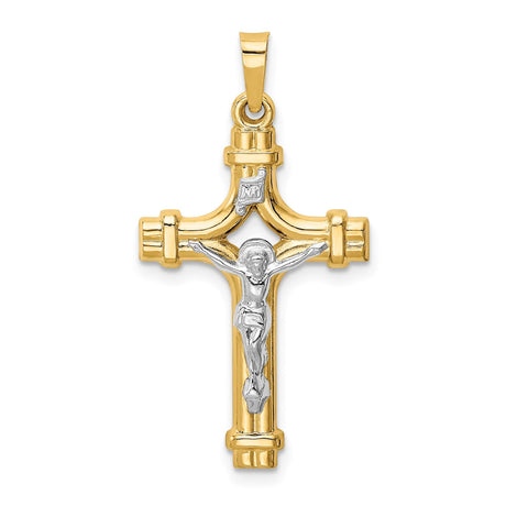 14k Two-Tone Gold Crucifix Pendant, Latin INRI Cross Charm with Jesus, Religious Jewelry for Men and Women