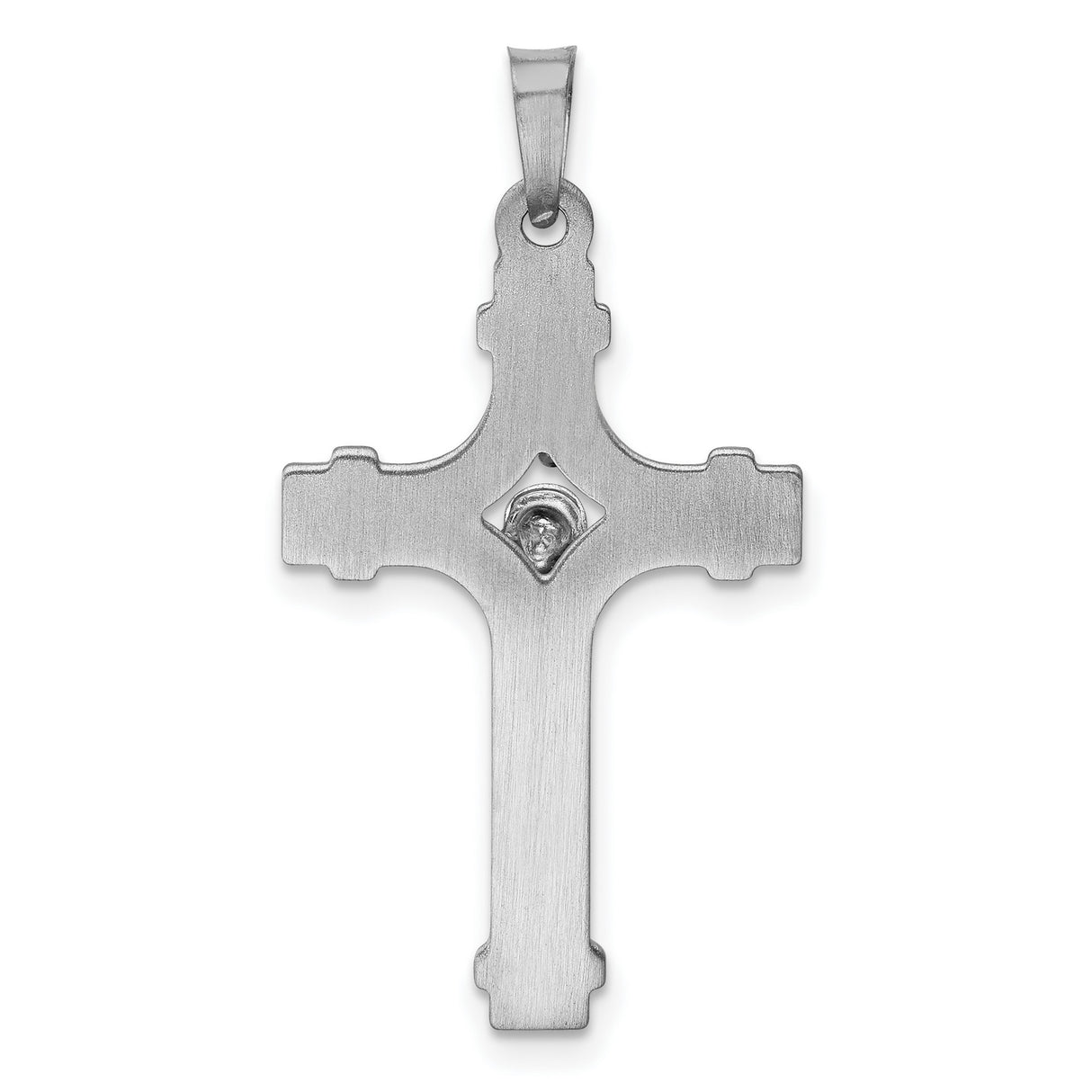 Polished Banded INRI Latin Crucifix Charm Pendant in Real 14k White Gold