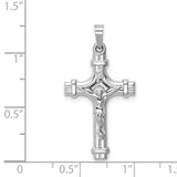 Polished Banded INRI Latin Crucifix Charm Pendant in Real 14k White Gold