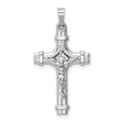 Polished Banded INRI Latin Crucifix Charm Pendant in Real 14k White Gold