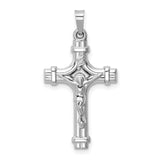 Polished Banded INRI Latin Crucifix Charm Pendant in Real 14k White Gold