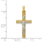 Polished Textured Lattice INRI Latin Crucifix Charm Pendant in Real 14k Multi-Tone Gold