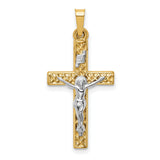 Polished Textured Lattice INRI Latin Crucifix Charm Pendant in Real 14k Multi-Tone Gold