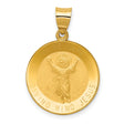 Polished And Satin Hollow Yo Reinare Divino Nino Jesus Words Round Medal Charm Pendant in Real 14k Yellow Gold