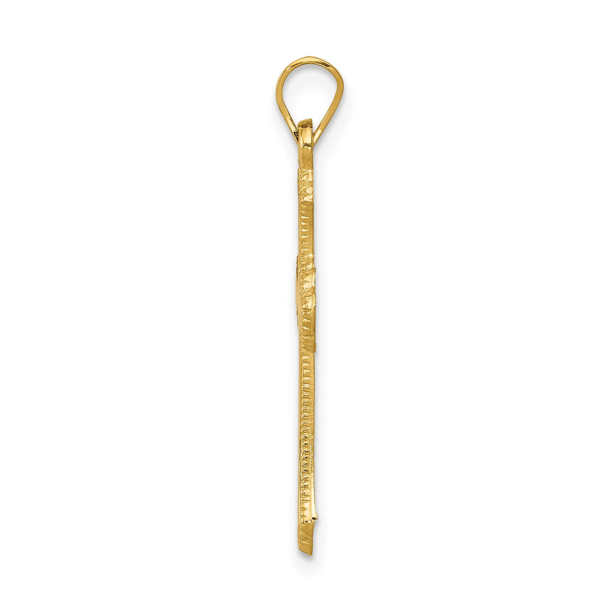 14k Yellow Gold Cross Pendant with Flared Edges and Beaded Fleur Design for Women