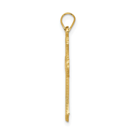 14k Yellow Gold Cross Pendant with Flared Edges and Beaded Fleur Design for Women